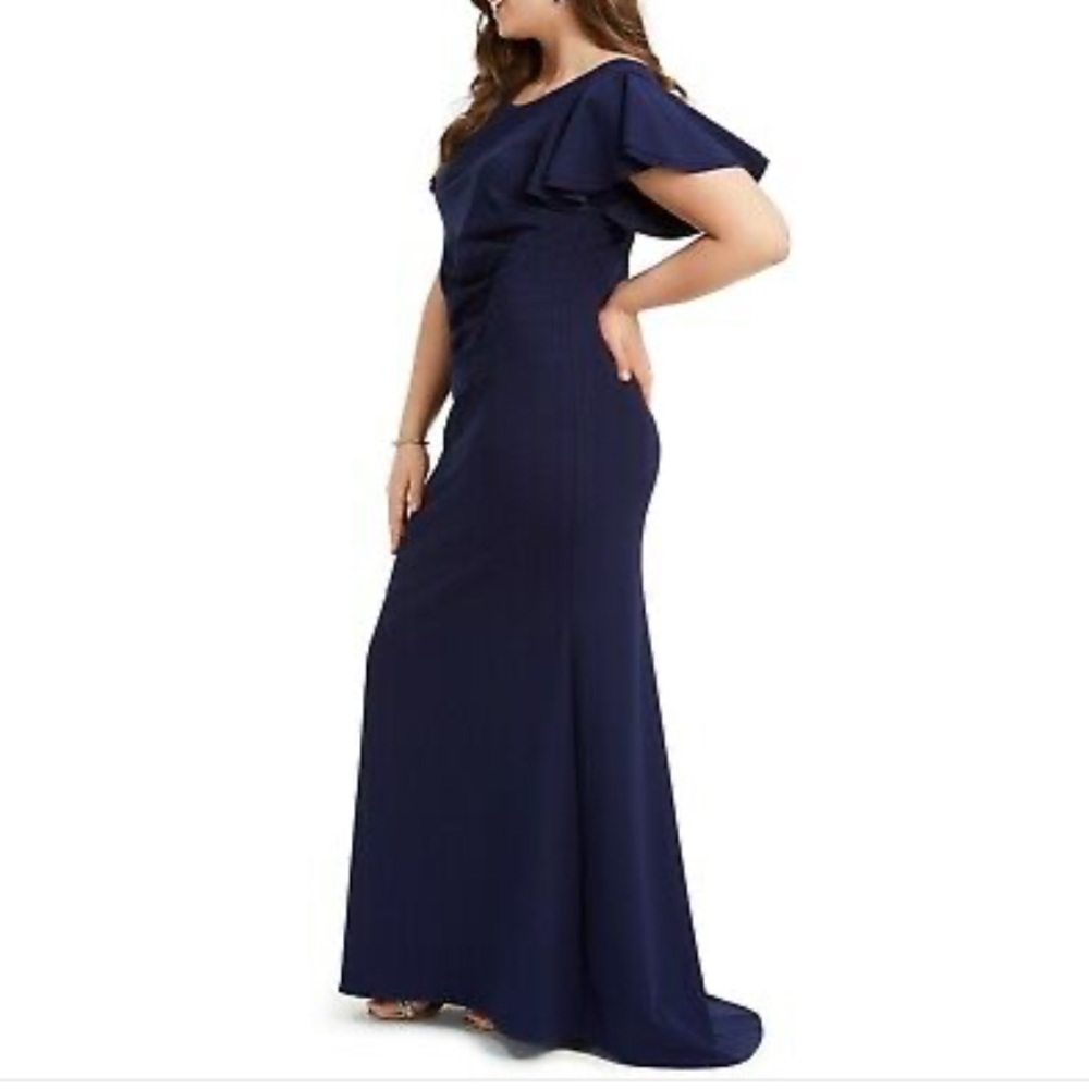 Betsy & Adam Flutter-Sleeve Scuba Crepe Gown - Picture 3 of 14